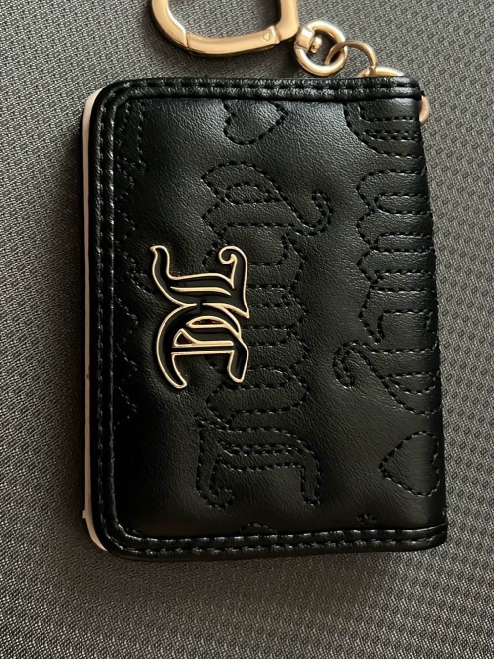 Juicy Couture Cream Card Holder Keychain with Gold Hardware
